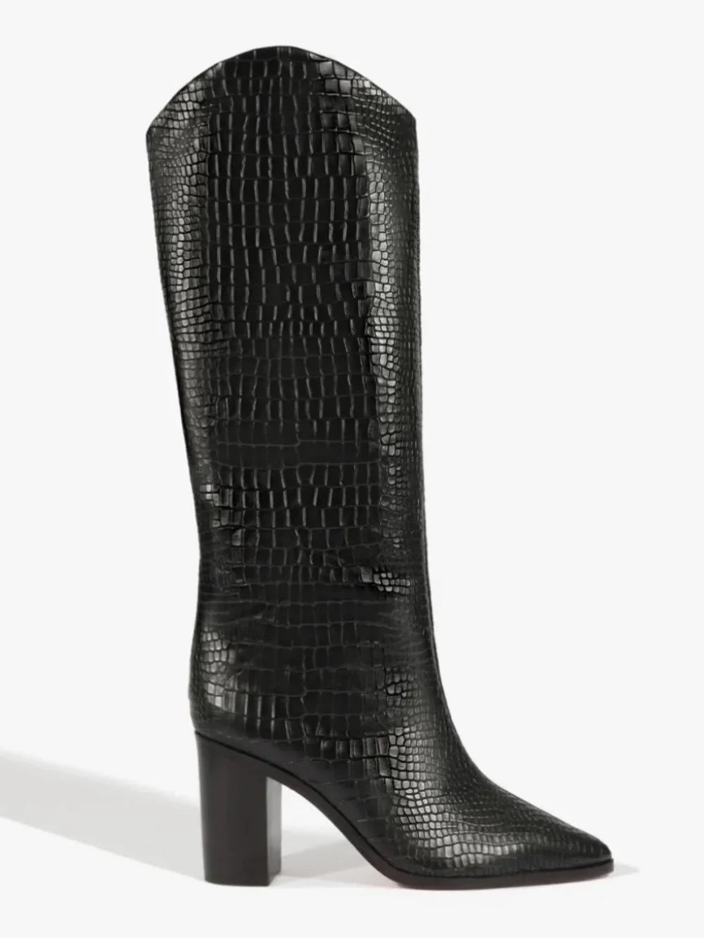 Schutz Maryana Women’s Black Croc-Embossed Leather Knee High Boot